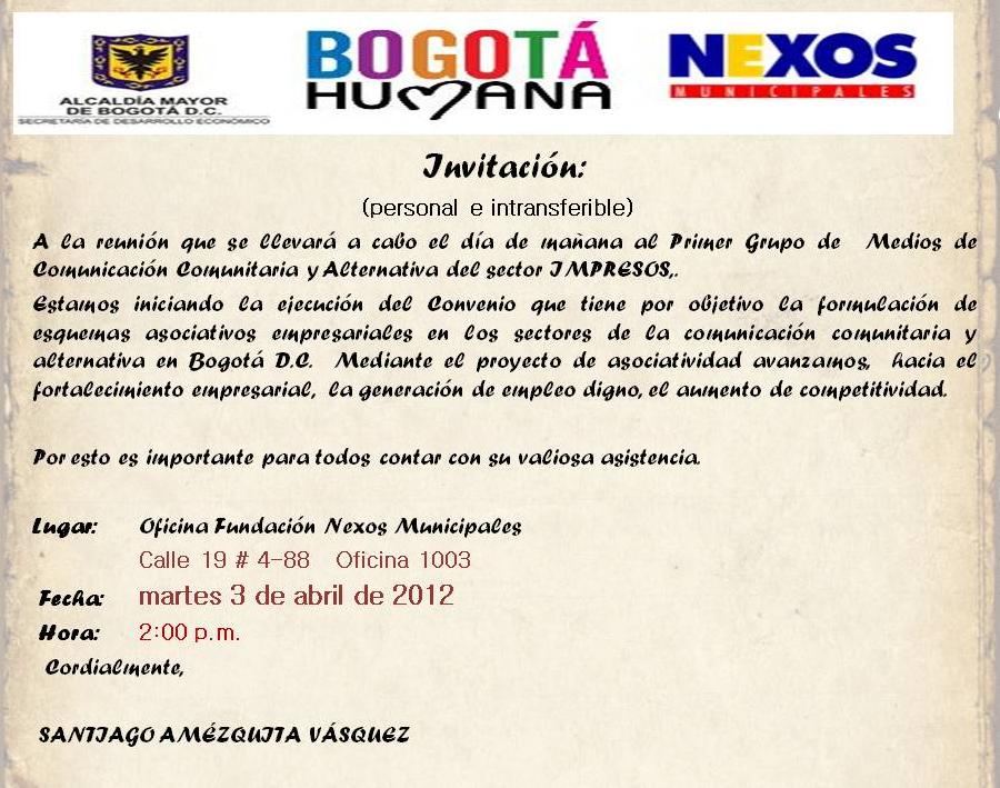 Invitación a la primera Reunión de Asociatividad Comunicación Comunitaria