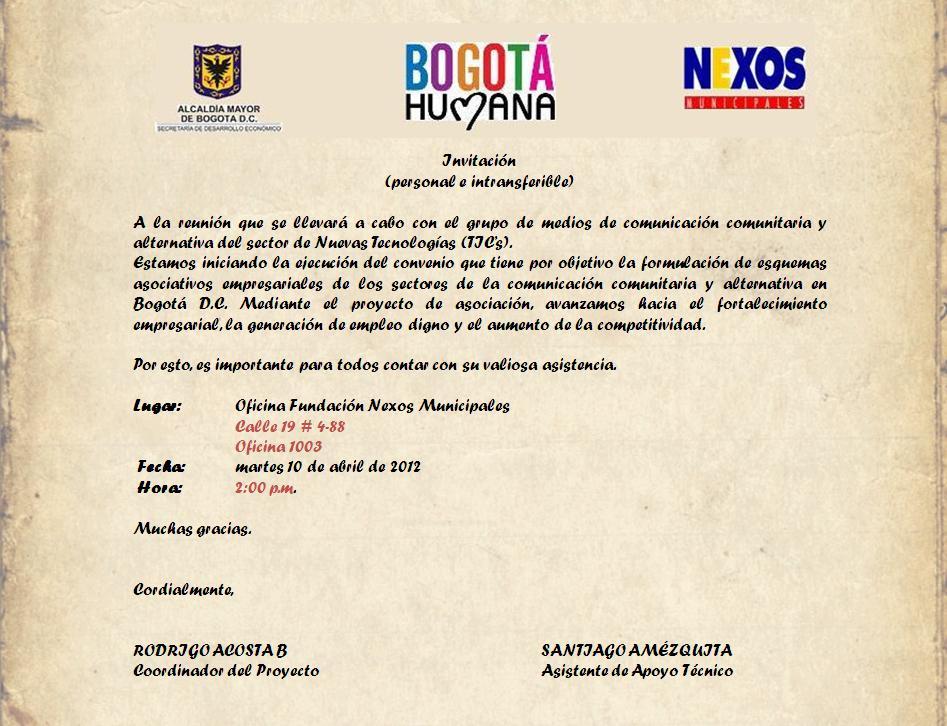 Invitación Segunda Reunión Convenio Asociatividad